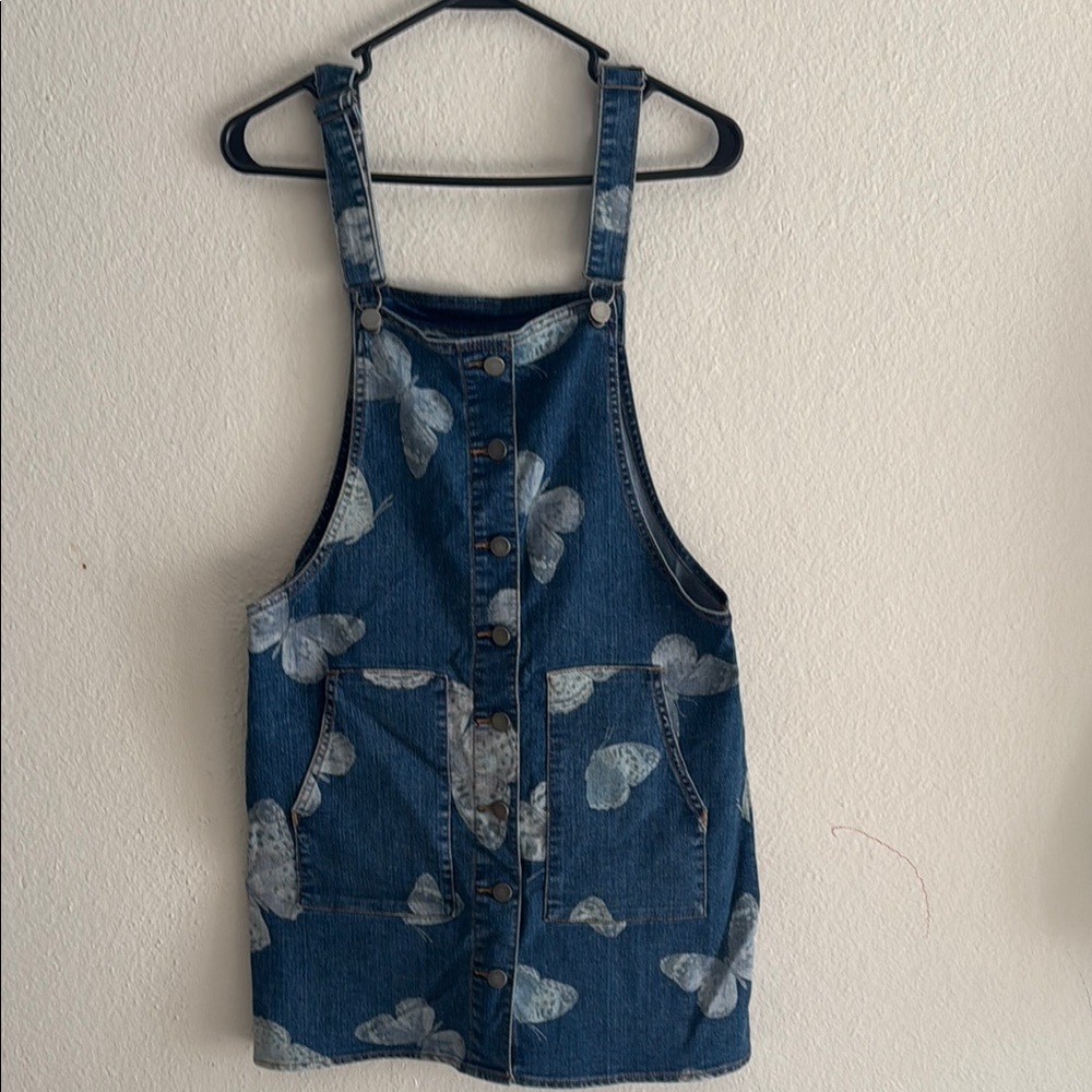 Tinseltown Blue Denim Midi Dress with Butterfly Print